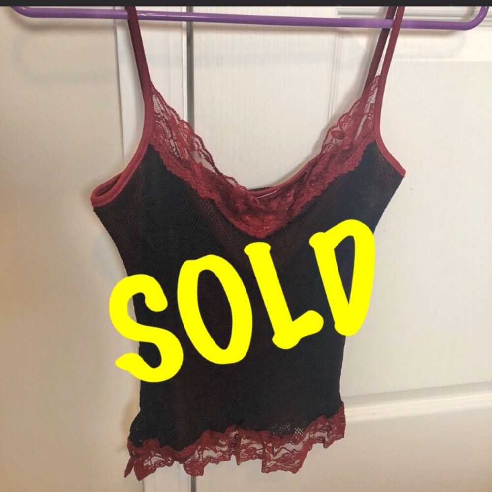 Fishnet tank top with burgundy lining